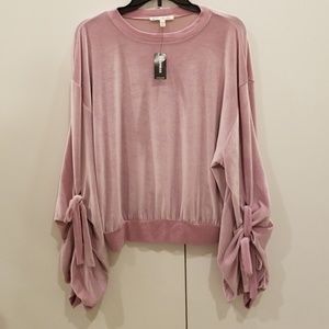 Express Velvet Ruched Sleeve Sweatshirt